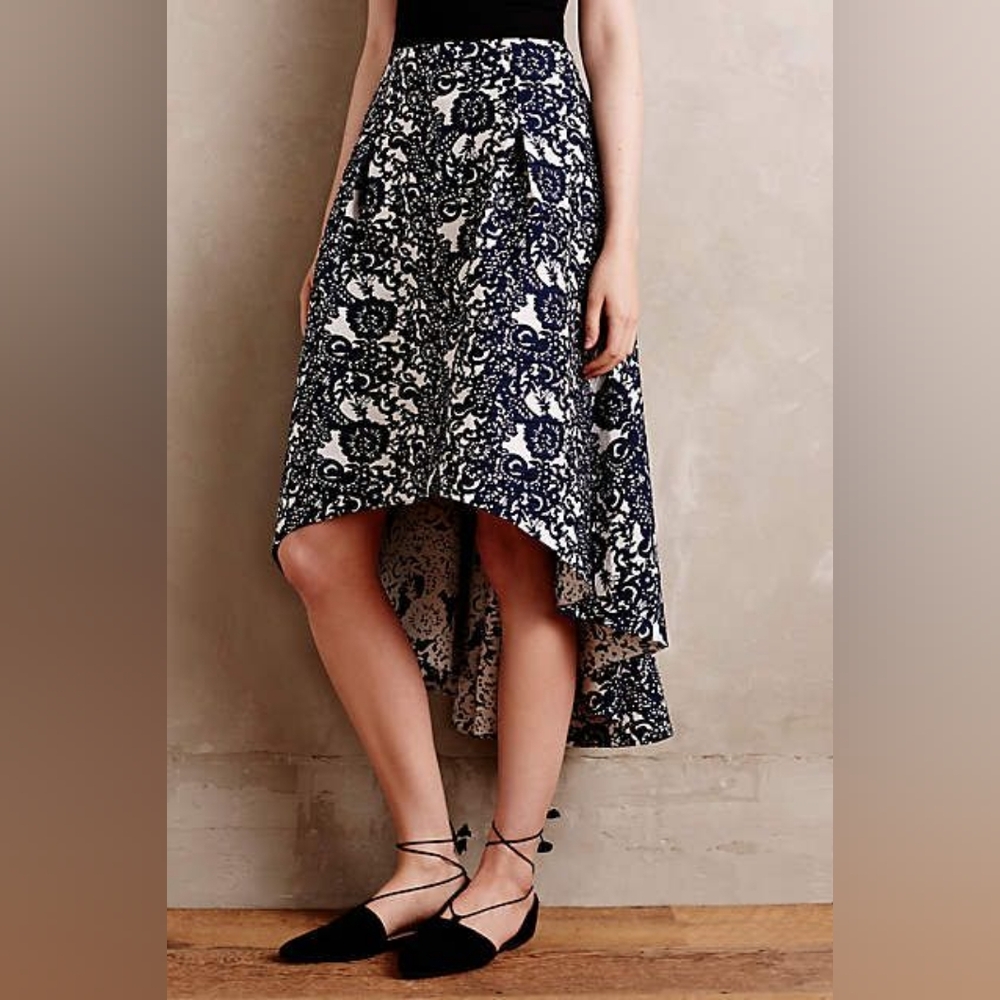 Anthropologie Sachin & Babi Vespertine Navy Blue Jacquard High-Low Skirt